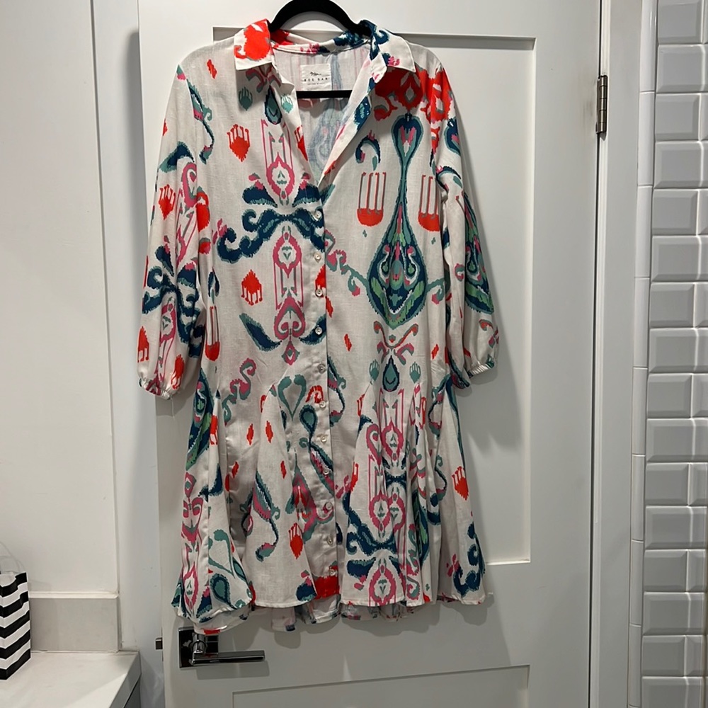 Linen Patterned Button Down Flared Dress - image 2